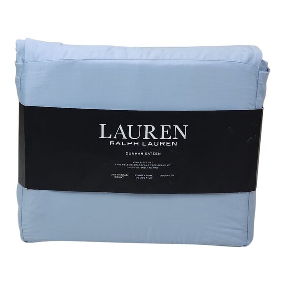 Lauren Ralph Lauren Dunham Sateen King Sheet Set 300 Thread Count Celestial Blue - Picture 1 of 6